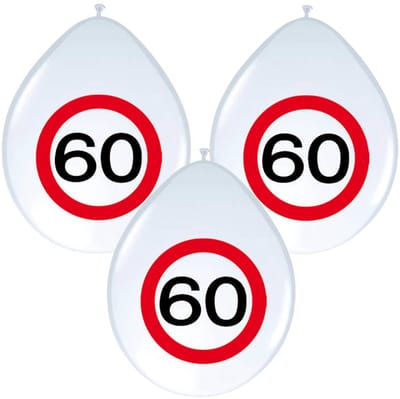 Folat 60 jaar verjaardag ballonnen - 8x stuks - verkeersborden - versiering - feestartikelen