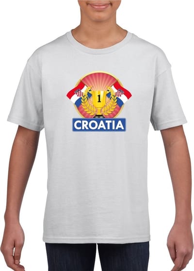 Wit Kroatisch kampioen t-shirt kinderen - Kroatie supporter shirt jongens en meisjes 110/116