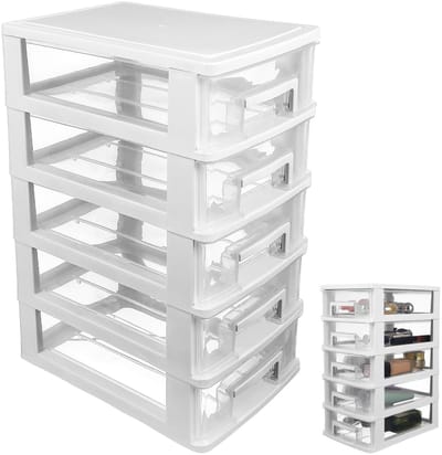Jhubersproducts - Desktop Storage Organizer - 5 Lade Make-up Houder - Compact en Praktisch - Wit - Kantoorbenodigdheden - Perfect voor Cosmetica - Ide