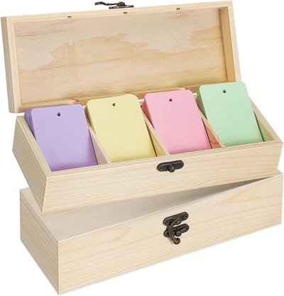 Set van 2 houten opbergdozen: kleine organizer met 4 compartimenten - multifunctionele houten kaarthouder voor reizen en bureaugebruik