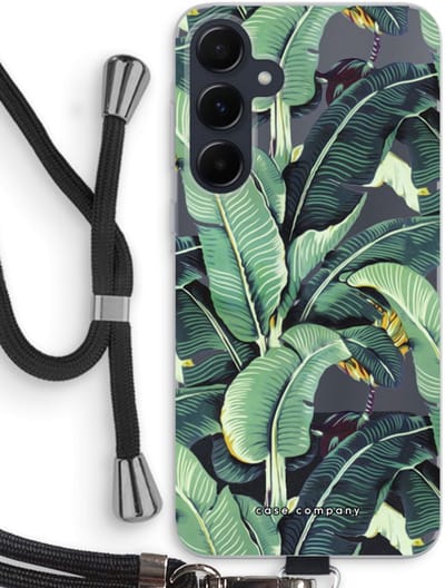 Case Company® - Hoesje met koord geschikt voor Samsung Galaxy A55 hoesje met Koord - Bananenbladeren - Telefoonhoesje met Zwart Koord - Bescherming aan alle Kanten en Over de Schermrand