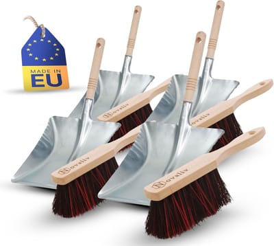 4x stoffer en blik set stoffer en blik handborstel Arenga & ELASTON BRISTLES stoffer en blik metaal zilver gegalvaniseerd stoffer en blik handveegset stoffer en blik bezem borstel en stoffer en blik