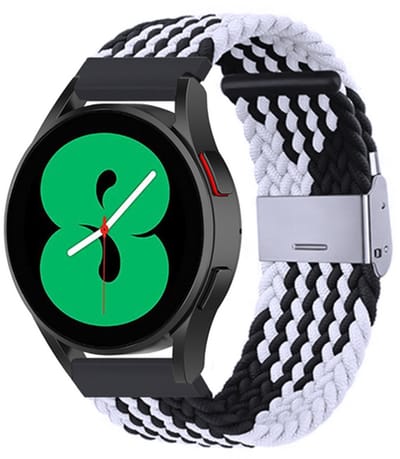 By Qubix - Braided nylon bandje - Zwart / wit - Geschikt voor Xiaomi Redmi Watch 5 Active / Redmi Watch 5 Lite