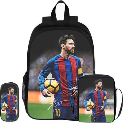 Voetbalster Rugzak kind Mochila Sport Schooltas 3 Delige Set Rugzak Schoudertassen Etui M-Messi Boekentas Kinder Cadeau