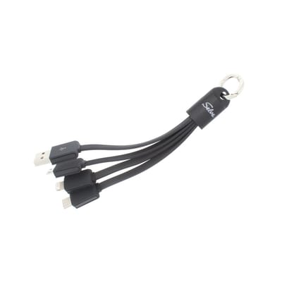SELVA USB-oplaadkabel, 4-in-1, LED-verlichting, USB Type C, USB 2.0, Micro USB & Lightning, met karabijnhaakring, totale lengte ca. 150 mm