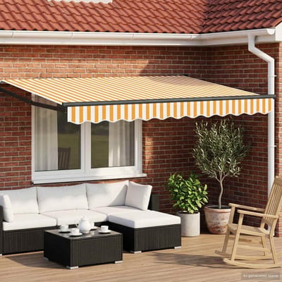 vidaXL - Uitschuifbare - luifel - Geel - en - Wit - 3,5 - x - 2 - m - Polyester - en - Metaal