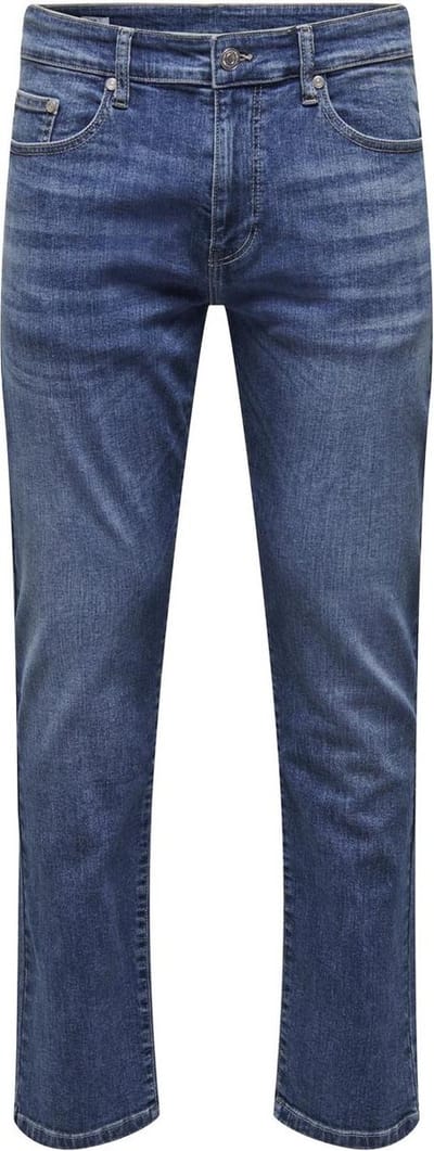 Only & Sons blauwe heren jeans   Stonewash wassing   Regular fit   5-Pocket zakken   Knoop- en ritssluiting   Regular waist Blauw 32/32