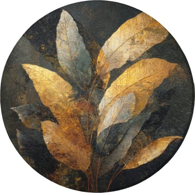 WC mat rond 70x70 cm - Antislip - Gouden Bladcompositie – Botanische Luxe - Toiletmat - Vloermat - Douchemat - Toilet tapijt - Toiletmatten