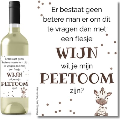 Wijnetiket Peetoom Vragen – Origineel Cadeau – 10,5 x 14,8 cm – Sticker voor Wijnfles