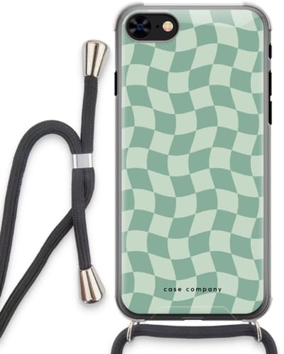 Case Company® - Hoesje met koord geschikt voor iPhone 8 hoesje met Koord - Grid Groen - Telefoonhoesje met Zwart Koord - Bescherming aan alle Kanten en Over de Schermrand