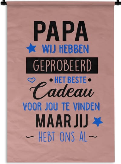 Wandkleed Vaderdag - Vaderdag cadeaus - papa jij hebt ons al Wandkleed katoen 60x90 cm - Wandtapijt met foto