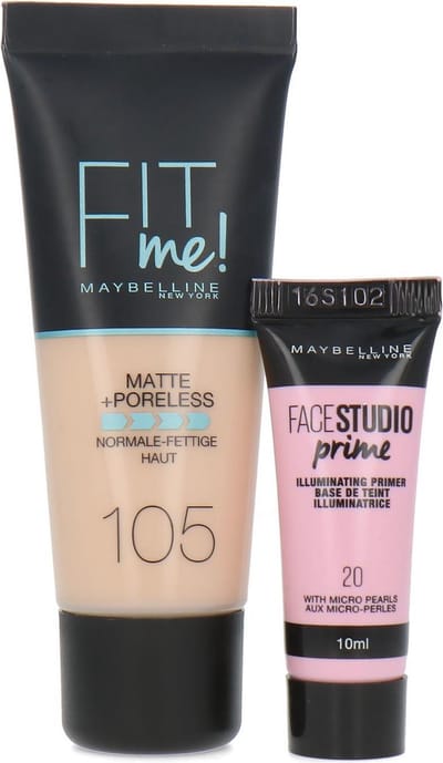 Maybelline Fit Me Matte + Poreless Foundation + Facestudio Prime - 105 Natural Ivory (voor normale tot vette huid)