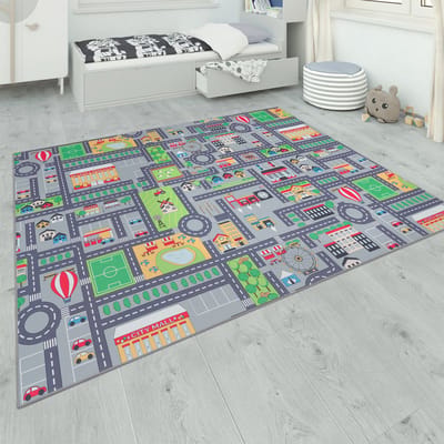 Paco Home Kindertapijt Kinderkamer Grijs Kinderkleed Speelkleed Straten Meisjes Jongens 200 cm Quadrat