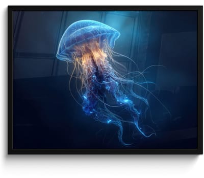 Poster in lijst - Fotolijst 80x60 cm - Posters - Kwal - Lichtgevend - Tentakels - Blauw - Posterlijst zwart - Decoratie - Wanddecoratie woonkamer - Muurdecoratie slaapkamer