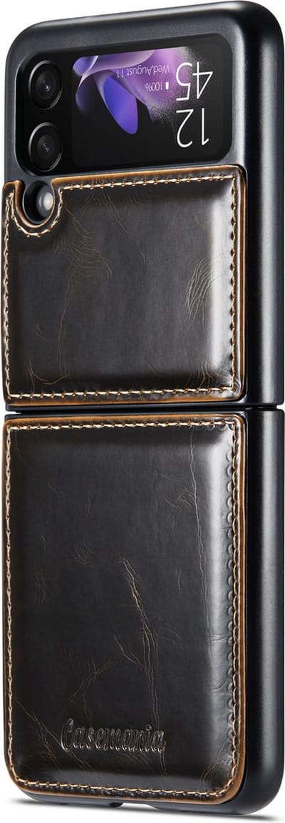Casemania Hoesje Geschikt voor Samsung Galaxy Z Flip 3 - Cognac Brown - Kunstlederen Back Cover