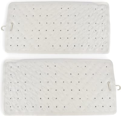 Set van 2 Antislipmat Douche Grijs - 76x36cm – 100% Natuurlijk Rubber - Met Zuignappen - Wasbaar