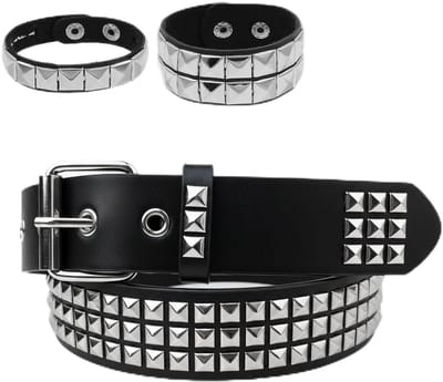 Dailygoods - Punk-Klinknagelriem Leer met 3 Stuks Punk-Armband - Verstelbare Lederen Riem