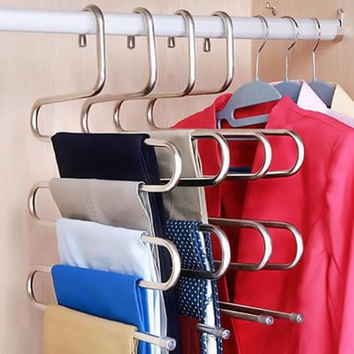 Roestvrij Staal 5 Lagen Kledinghangers Thuis Multifunctioneel Broekenrek Antislip Hangen en Opbergen Broekhanger 1/2/3 STUKS zilver