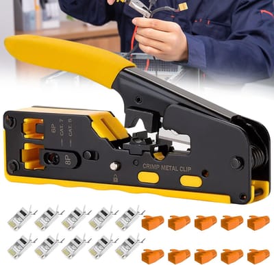 Krimptang - CAT5 / CAT5e / CAT6 / CAT6a / CAT7 / RJ45 - Snijden / Strippen / Tang - Rubberen / Staal - Geel / Zwart