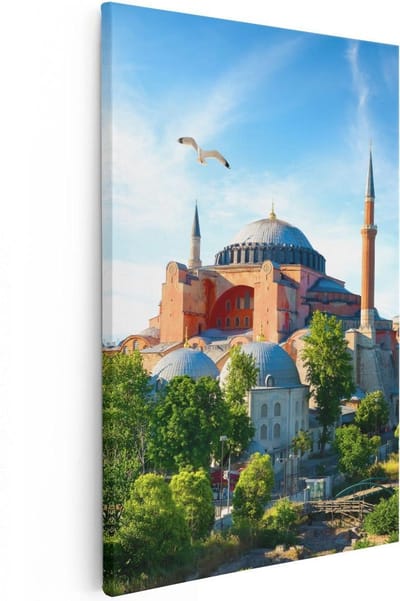 Artaza Canvas Schilderij Moskee Istanbul - 20x30 cm - Klein - Islamitische Muurdecoratie - Wanddecoratie Skyline - Kamer Accessoires Zeemeeuw