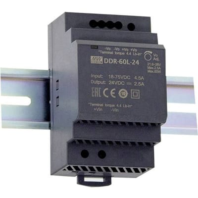 MEAN WELL DDR-60L-24 DIN-rail DC/DC-converter 24 V/DC 2.5 A 60 W Aantal uitgangen:1 x Inhoud 1 stuk(s)
