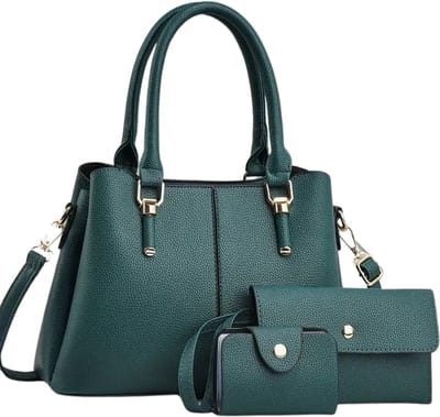 Bovista Handtas Dames - Schoudertas - School - Shopper - Schooltas - Werktas - 3-Delige Set - Donkergroen