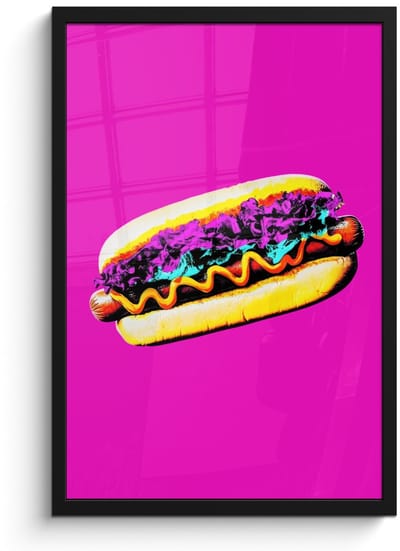 Poster in lijst - Fotolijst 40x60 cm - Posters - Hotdog - Roze - Retro - Posterlijst zwart - Decoratie - Wanddecoratie woonkamer - Muurdecoratie slaapkamer