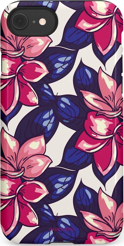 Casetastic hoesje geschikt voor Apple iPhone SE / Apple iPhone 7 / Apple iPhone 8 - Dubbellaagse bescherming - Tropen paradijs - Fashion Case - Donkerblauw Roze Koraal Lila
