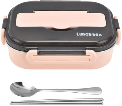 Dailygoods- Lunchbox 1000 Ml - Roestvrij Staal - Draagbaar - Met Vakjes - Veiligheidsafdichting - Inclusief Bestek - Bentobox