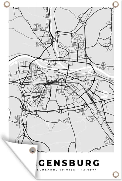 Muurdecoratie Duitsland - Stadskaart - Plattegrond - Regensburg - Kaart - 120x180 cm - Tuinposter - Tuindoek