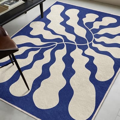 Tapis à franges bleues abstraites et organiques, tapis carré moderne, accent pour la maison 80*160cm