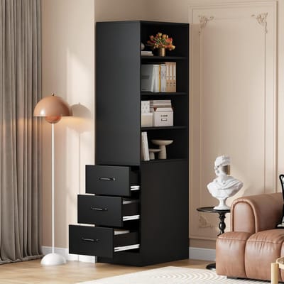 Rolcontainer Archiefkast - Mobiele Onderkast - Kantoor Organisatie - Verstelbare Planken - 60x38x180 cm - Zwart
