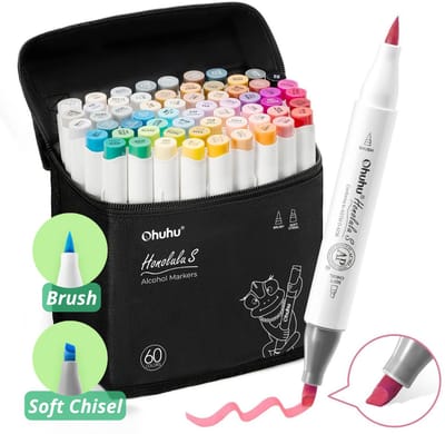 Ohuhu - Honolulu S Brush & Soft Chisel - Alcohol Art Markers – 60 Illustration Tone kleuren
