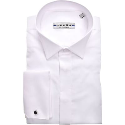 Ledub modern fit smoking overhemd - mouwlengte 72 cm - dubbele manchet en wing kraag - wit - Strijkvriendelijk - Boordmaat: 37