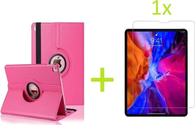Geschikt voor Apple iPad Air 4 (2020) 10.9 inch Multi Stand Case - 360 Draaibaar Tablet hoesje - Tablethoes - Donkerroze + 1x Screenprotector