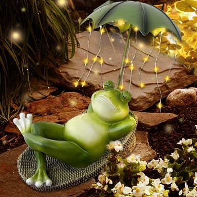 Zonne-energie Kikker Tuindecoratie met Paraplu - Kikkerfiguur voor Tuin, Patio en Buitenruimte