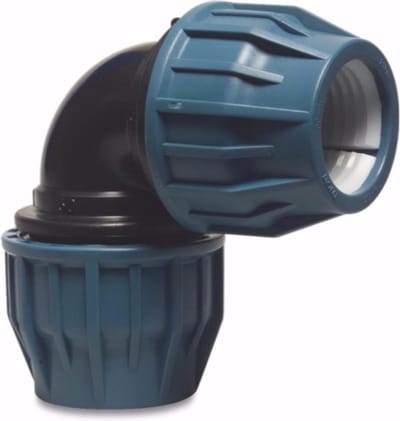 Unidelta Knie 90° PP 16 mm knel 16bar zwart/blauw DVGW/KIWA/WRAS