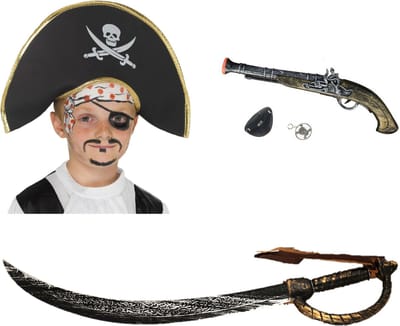Funny Fashion Verkleed set Piraat - Piraten hoed - pistool - zwaard - ooglapje - voor kinderen