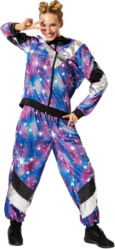 dressforfun - dameskostuum retro 80er 90er jaren disco joggingpak - blauw, S - Verkleedkleding carnaval - Halloween - Verkleden - Feestkleding - Carnavalskleding - Feest - Partykleding