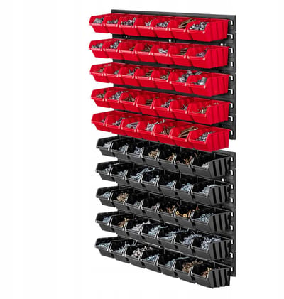 KADAX K7717 Werkplaatswandrek 58 x 78 cm opbergsysteem van robuuste kunststof UV-bestendig werkplaatsrek uitbreidbare wandplaten opbergrek voor garage (zwart en rood 70-delig) 70 tlg.