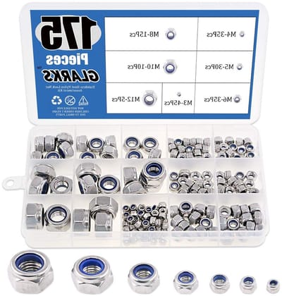 175 Stuks RVS Nylon Lock Moeren Assortiment Kit - M3 M4 M5 M6 M8 M10 M12 voor Duurzame Bevestiging