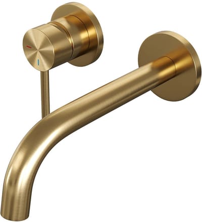 Brauer Gold Edition inbouw wastafelmengkraan met gebogen uitloop en rozetten model A2 goud geborsteld PVD