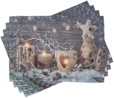 ABAKUHAUS kerstplacemats, kaarsen wintervakantie, wasbare stoffen eettafel decoratie digitale print, khakigrijze