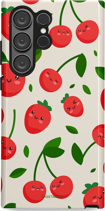 Casetastic Hoesje Geschikt voor Samsung S23 Ultra - Stijlvolle Beschermende Duo-layer Case - Knappe Kers