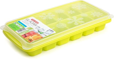Plasticforte Tray met ijsblokjes - ijsklontjes vormpjes - 12 vakjes - kunststof - groen - 26 x 12 cm