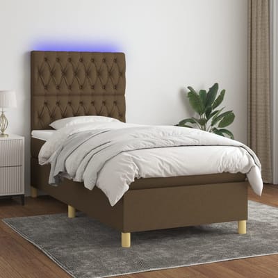 vidaXL - Boxspring - met - matras - en - LED - stof - donkerbruin - 80x200 - cm