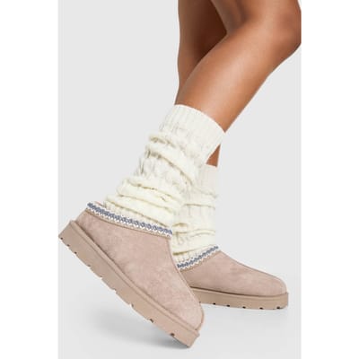 boohoo Dames Geborduurde Gezellige Mules | Mocha | Maat: 3