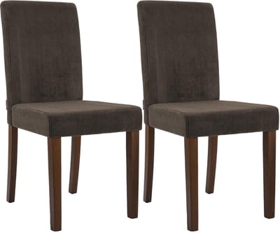 CLP Ina Set van 2 eetkamerstoelen - klassiek - met rugleuning - hout - corduroy - ribstof - antiek donker/bruin