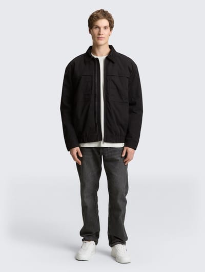 Tom Tailor Denim - Relaxed fit jasje met corduroy kraag - Maat S - Black