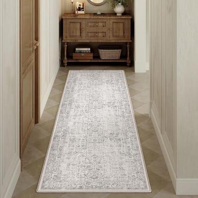 Loper Tapijt voor Gang, Grijs, Lang, 60x180cm, Antislip, Machinewasbaar, Tapijt voor Keuken, Woonkamer, Badkamer, Kortpolig Tapijt
